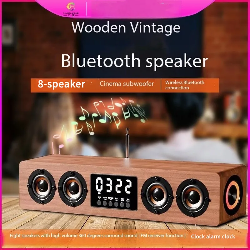 HIFI Home Theater TV Soundbar Echo Wall with Time Display Wooden Wireless Caixa De Som Bluetooth Speaker Portable Subwoofer