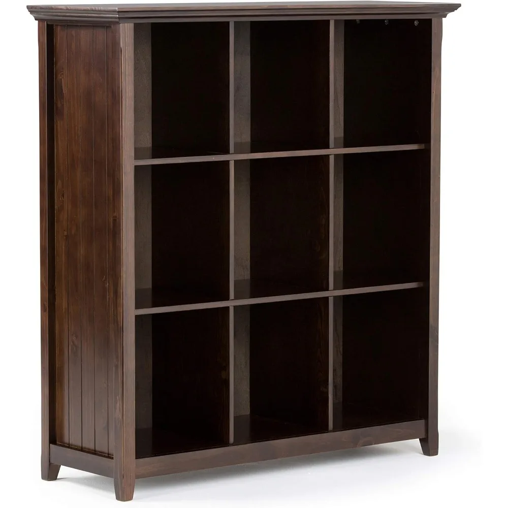 Acadian SOLID WOOD 44 Inch Transitional 9 Cube Bookcase and Storage Unit in Brunette Brown, For the Living Room, Study Room