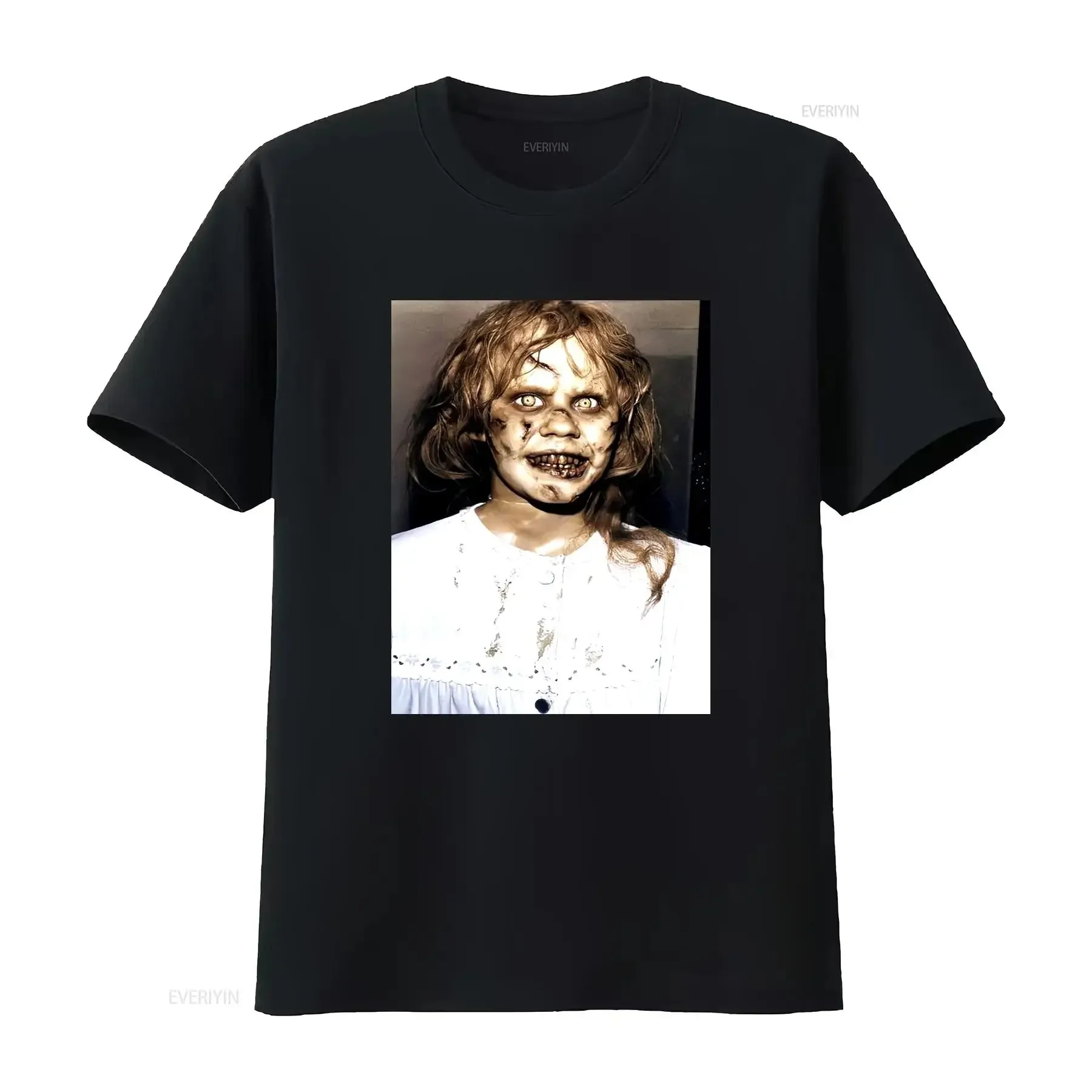 تي شيرت طارد الأرواح الشريرة 1973 ملصق صورة رعب ريغان تي شيرت صغير متوسط L XL عتيق مغسول متعدد الاستخدامات ممتد للجنسين كاجوال