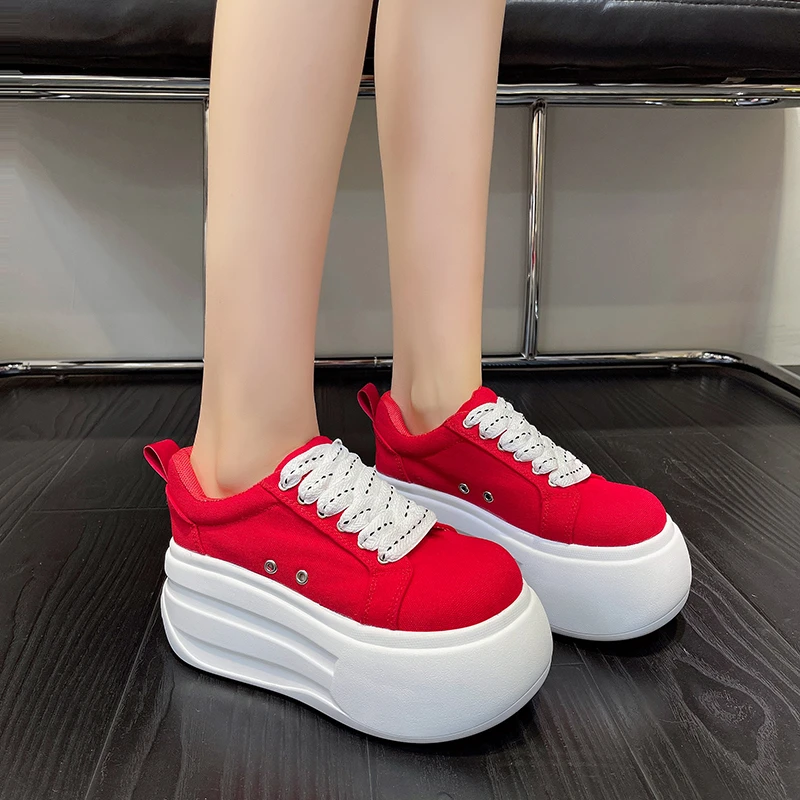 New Fashion Crystal Denim Platform Wedge Casual Spring Summer Autumn Comfy High Brand Chunky Sneakers 9CM Hidden Heels Shoes
