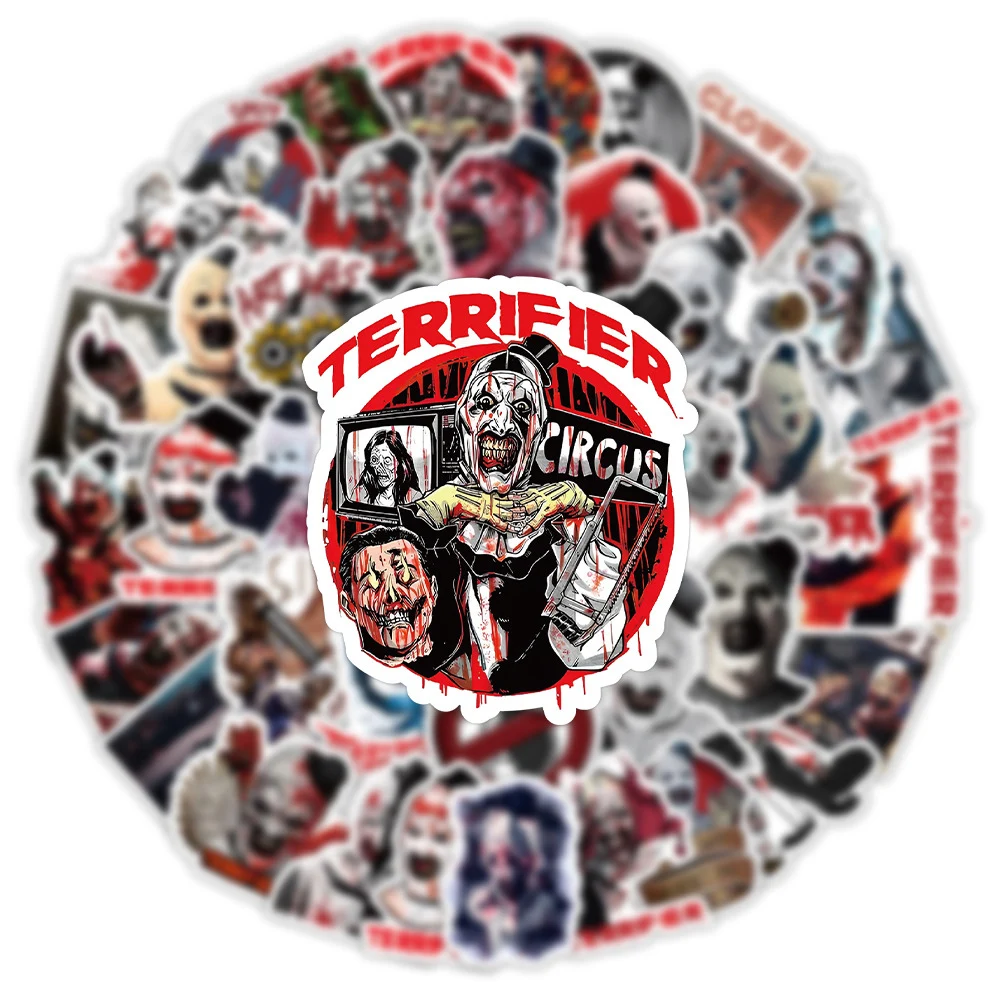 10/30/53pcs Cartoon Horror Terrifier Movie Stickers Toy DIY Motorcycle Fridge Laptop Diary Notebook Cool Waterproof Sticker Pack