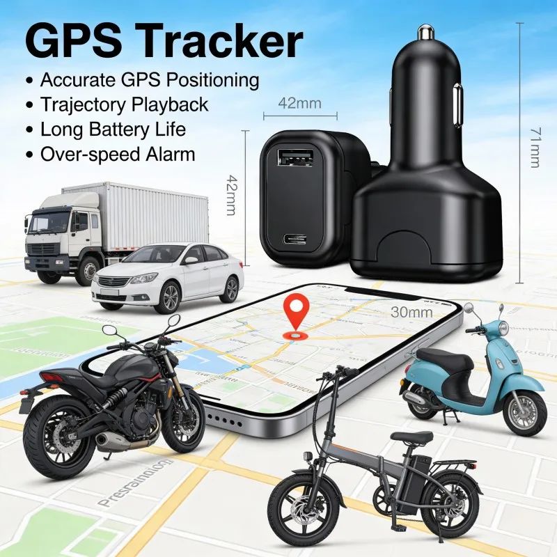 Car charger locator without installation, car mounted Beidou GPS dual USB fast charging locator, plug and play type car charger