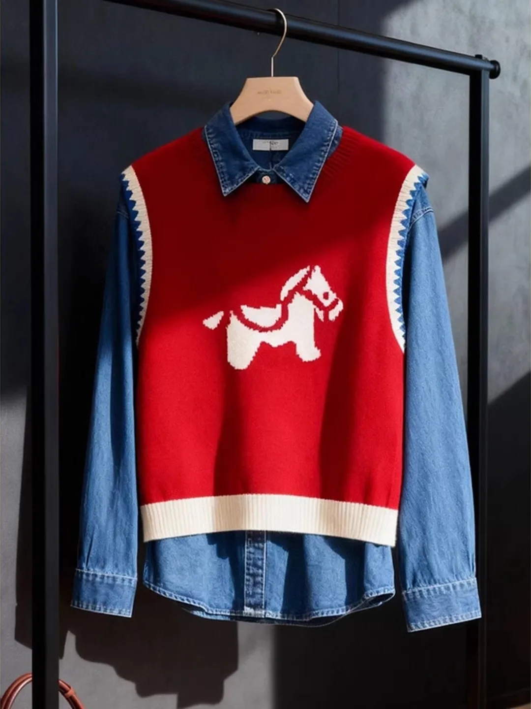 

Красный год вязаный жилет женская верхняя одежда повседневная мягкая ткань с цифровым принтом круглый Ne без шапки зимний сезонный топ