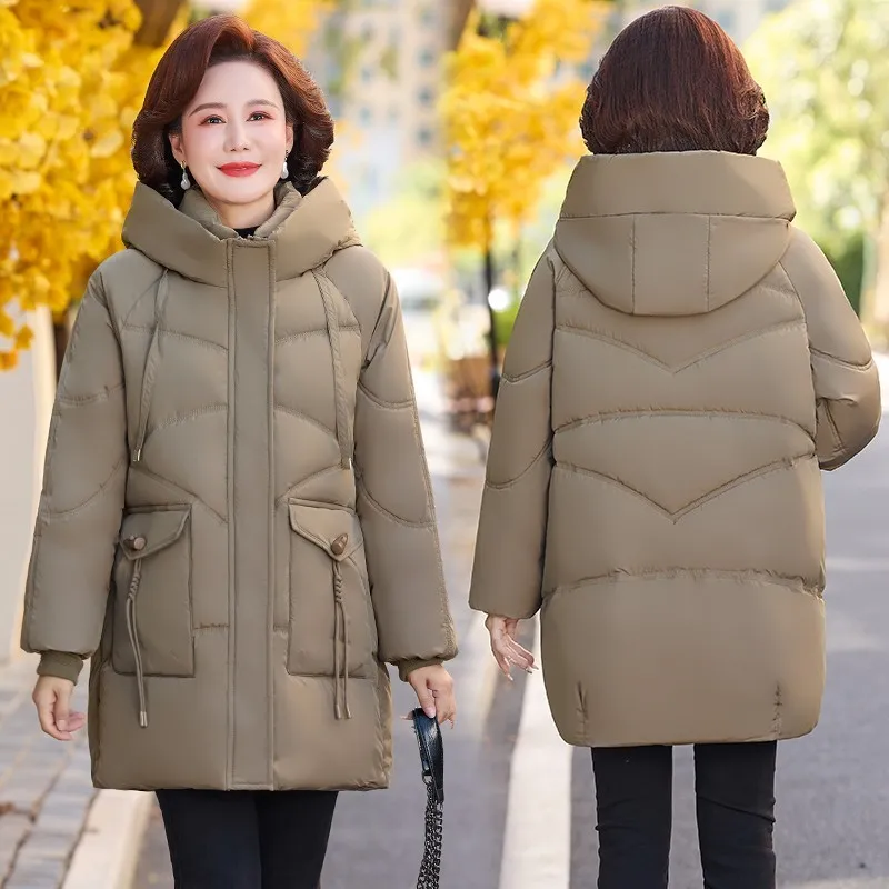 Women Down Parkas  Winter New Cotton Padded Jacket Thick Warm Overcoat Large Size Middle-aged Female Hooded Puffer Coat