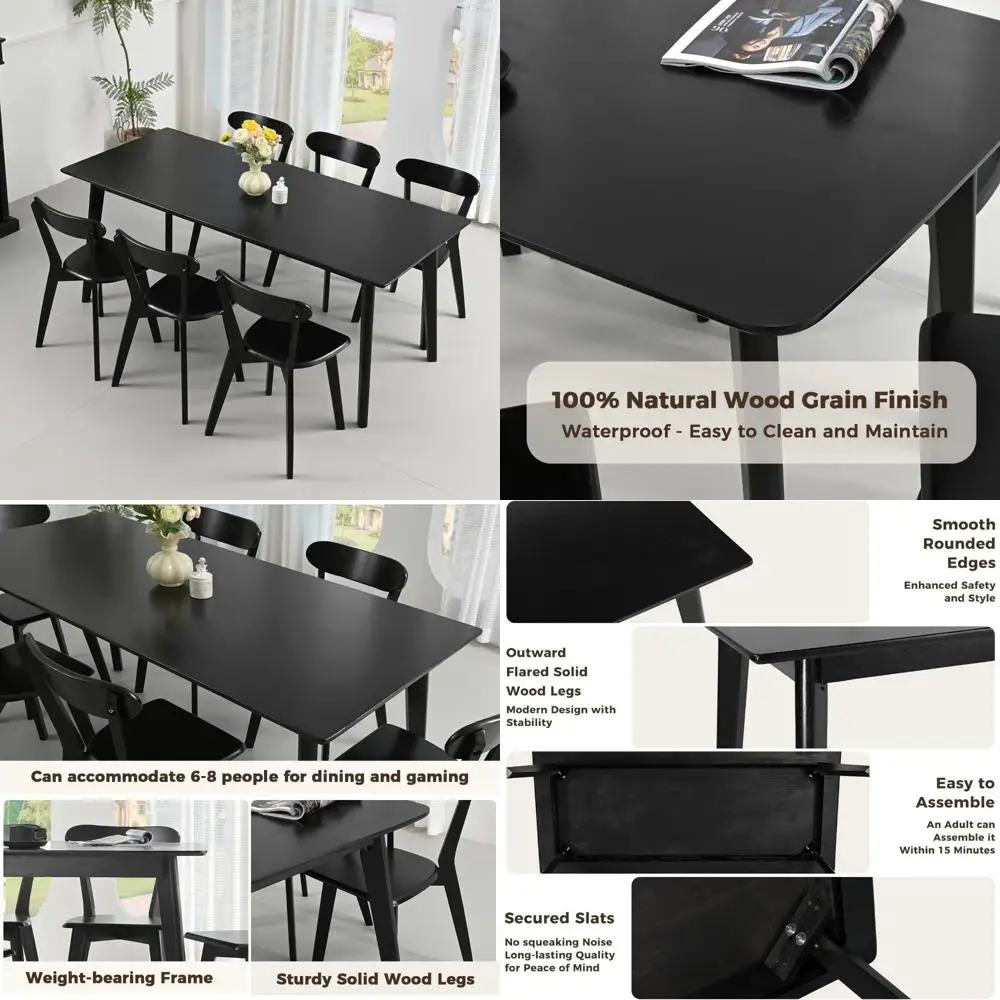 

Mid Century Large Solid Wood Dining Table for 6-8, 70.8 Inch Oak Kitchen Table with Natural Grain Luxury Design