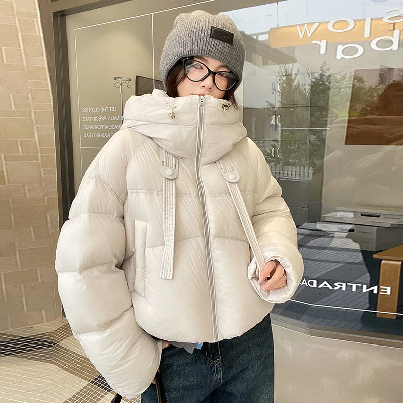 

2025 New Puff Hooded White Duck Down Jacket Women's Short Casual Thickened Small Foreign Style Bread Jacket