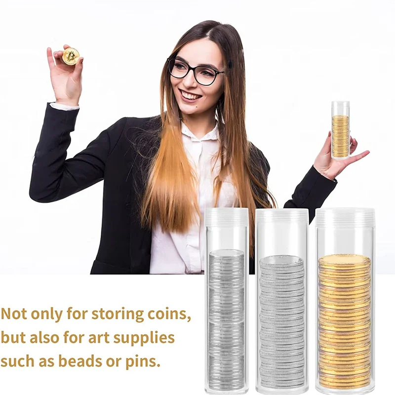 Tubes de stockage de pièces de monnaie de tailles assorties, Tubes de monnaie en plastique transparent, Tubes de pièces de monnaie en Nickel, fournitures de collecte de pièces de monnaie
