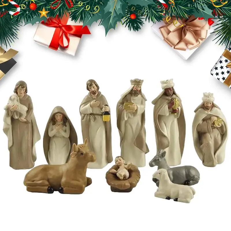 Imagem -02 - Universal Tradicional Presépio Estátua Nascimento de Jesus Ornamentos Figuras de Natal Artesanato de Mesa 10 Pcs