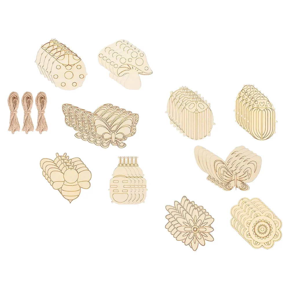 

Wooden Laser 60 Sets Unfinished Crafts DIY Decor Smooth Safe Wood naments For Crafts Durable Cartoon Wooden Slices Art Project