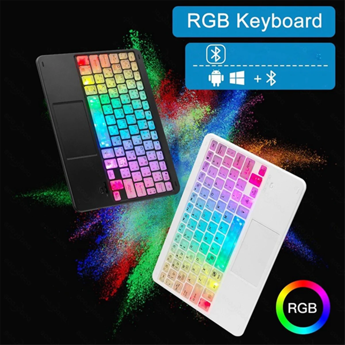 ATP-Transparent Colorful Luminous Bluetooth Keyboard 10 Inch Backlit Bluetooth Keyboard Suitable for Tablet Laptops White