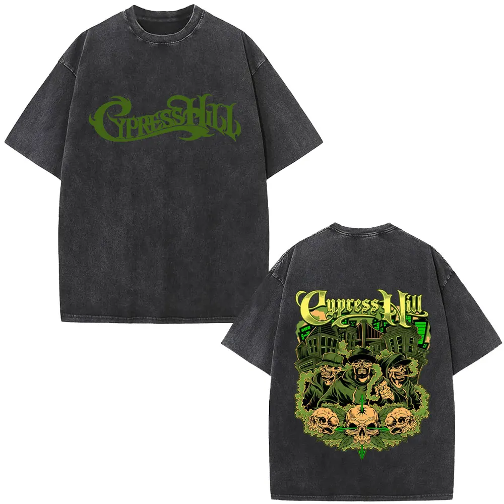 

Limited Rapper Cypress Hill Skeleton Washed Vintage T-shirt Summer Men Women Hip Hop Fashion Oversized Street Crewneck T Shirt