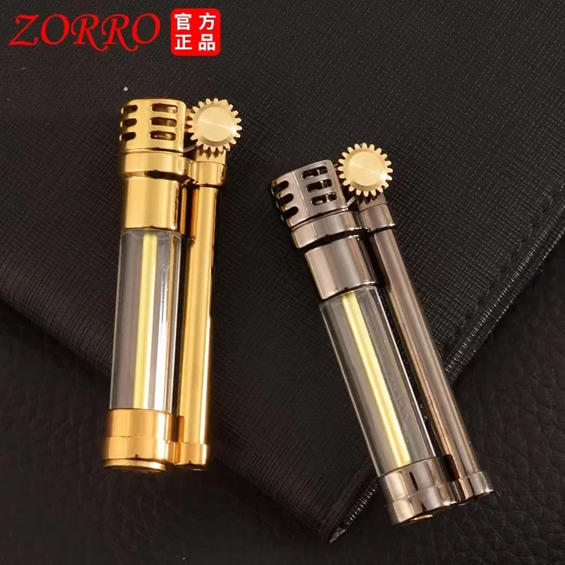 Zorro-Creative Transparent Kerosene Lighter, Windproof Smoking Gadget, Retro Trench, Slender Flint, Grinding Wheel