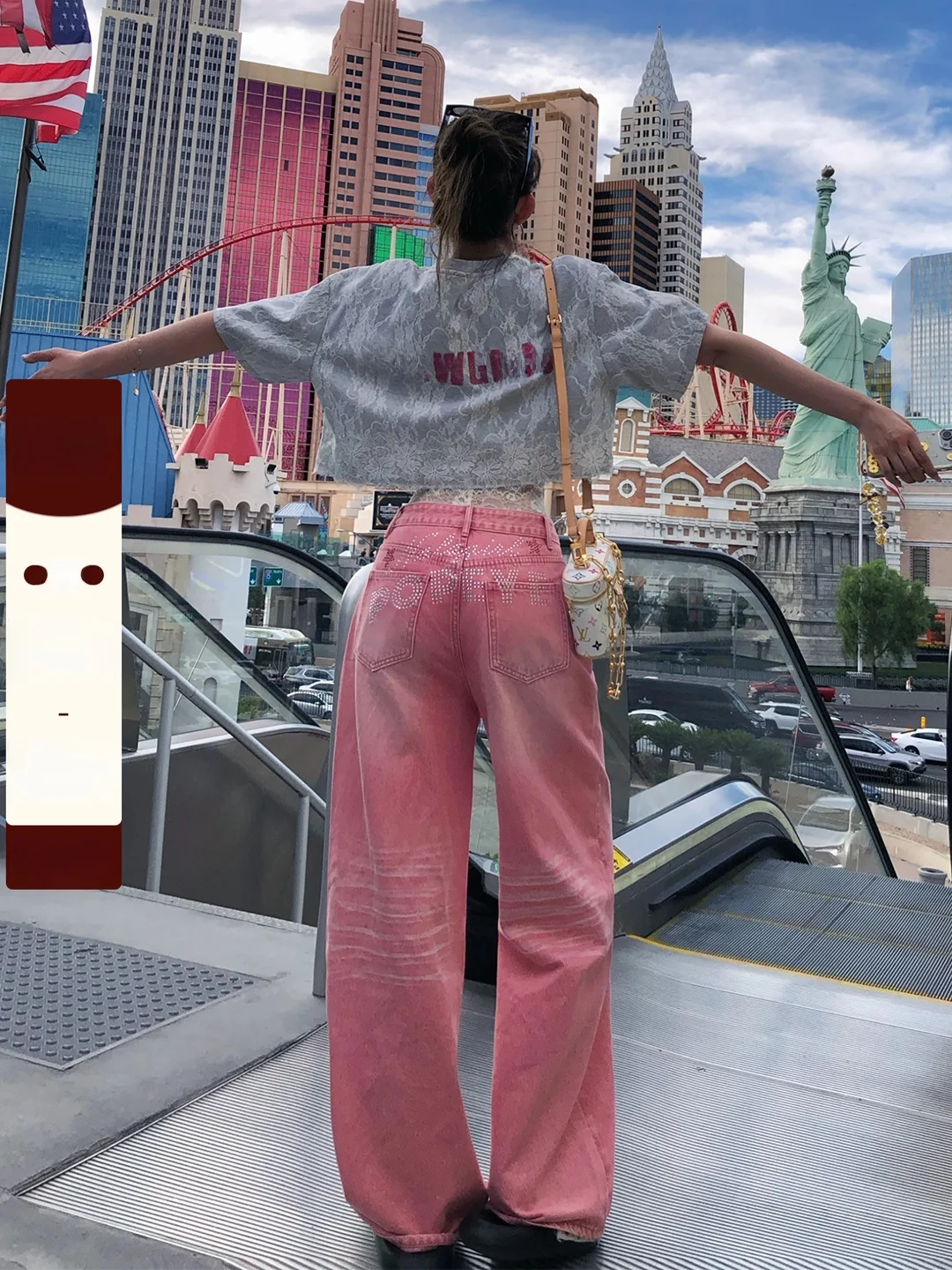 

Розовые джинсы из денима с эффектом потертости, женские летние свободные брюки с широкими штанинами, повседневные джинсы с высокой талией в американском ретро-стиле