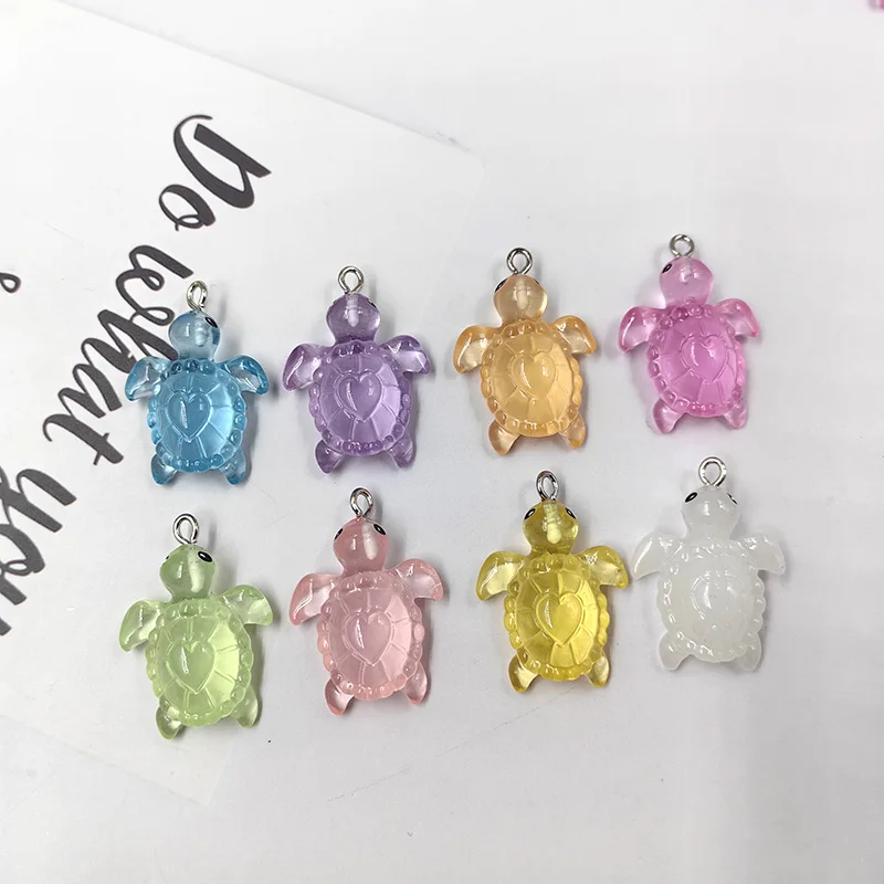 10pcs Cute Luminous Sea Turtle Charms Decoration Resin Animal Pendant Flatback for Keychain DIY Jewelry Making Findings C1337