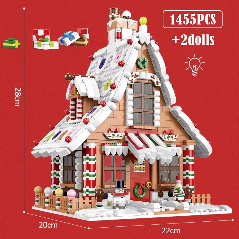 NEW Christmas Tree Nutcracker Gingerbread House Snow Village New Year Atmosphere Decoration Toys Building Blocks Set Kids Gifts