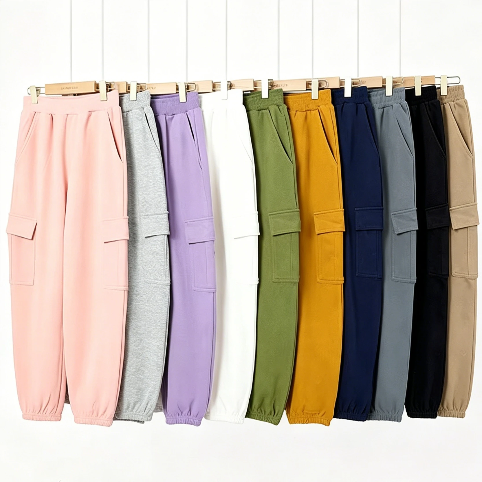 Kids Cargo Pants Elastic Waist Jogger Sweatpants Side Pockets Teens Boys Girls School Playtime Outdoor Activities Daily Wear