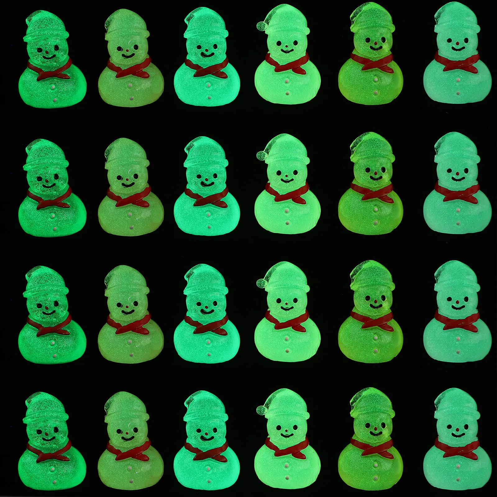 

24pcs Glow In The Dark Snowman Figurines Mini Resin Ornament For Garden Yard Lawn Christmas Decor Night Light Statues