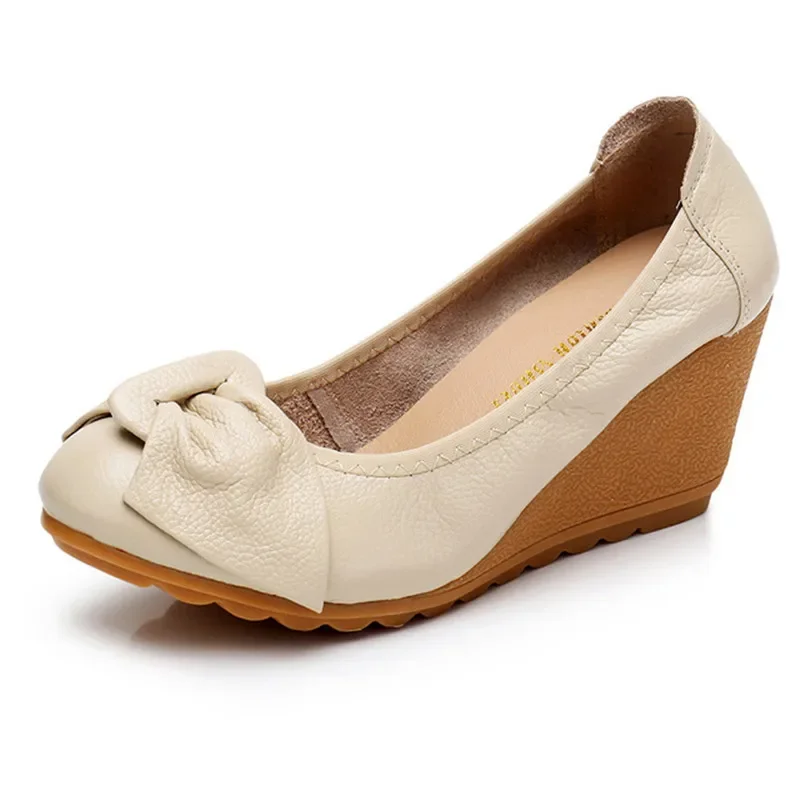 New Fashion Genuine Leather High Heels Women Wedge Shoes Casual Woman Shoes Elegant Ladies Wedges Female Footwear