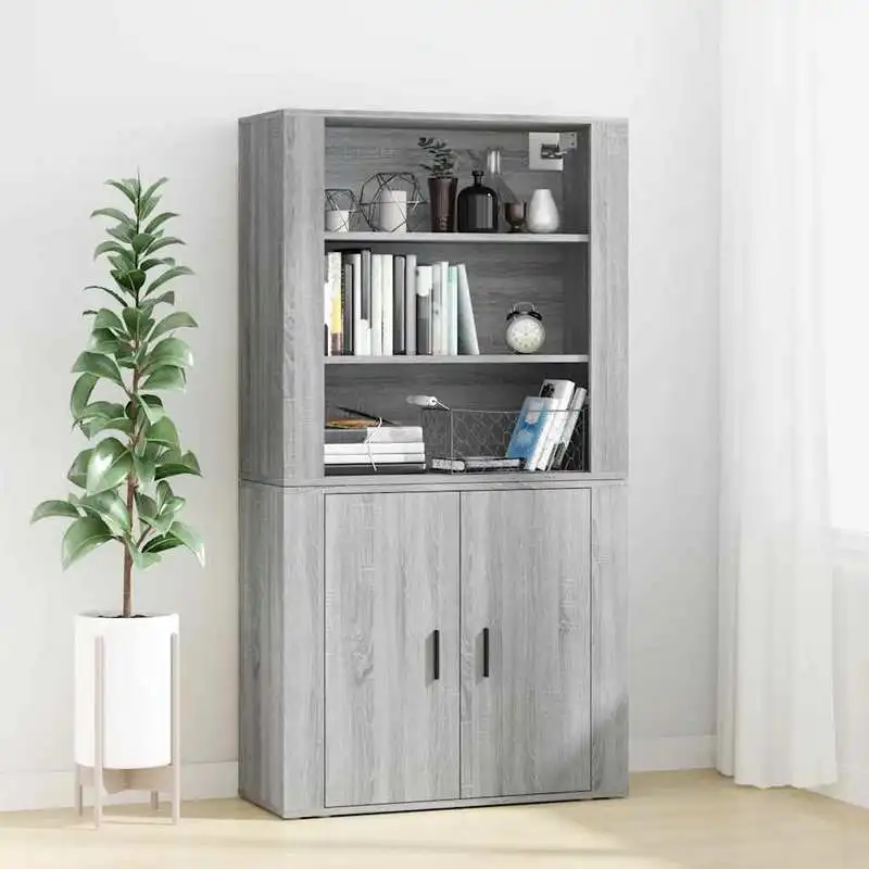Meuble de rangement haut gris en bois Sonica, grande capacité, pour cuisine, salon, entrée, rangement de bibelots, organisateur gain de place