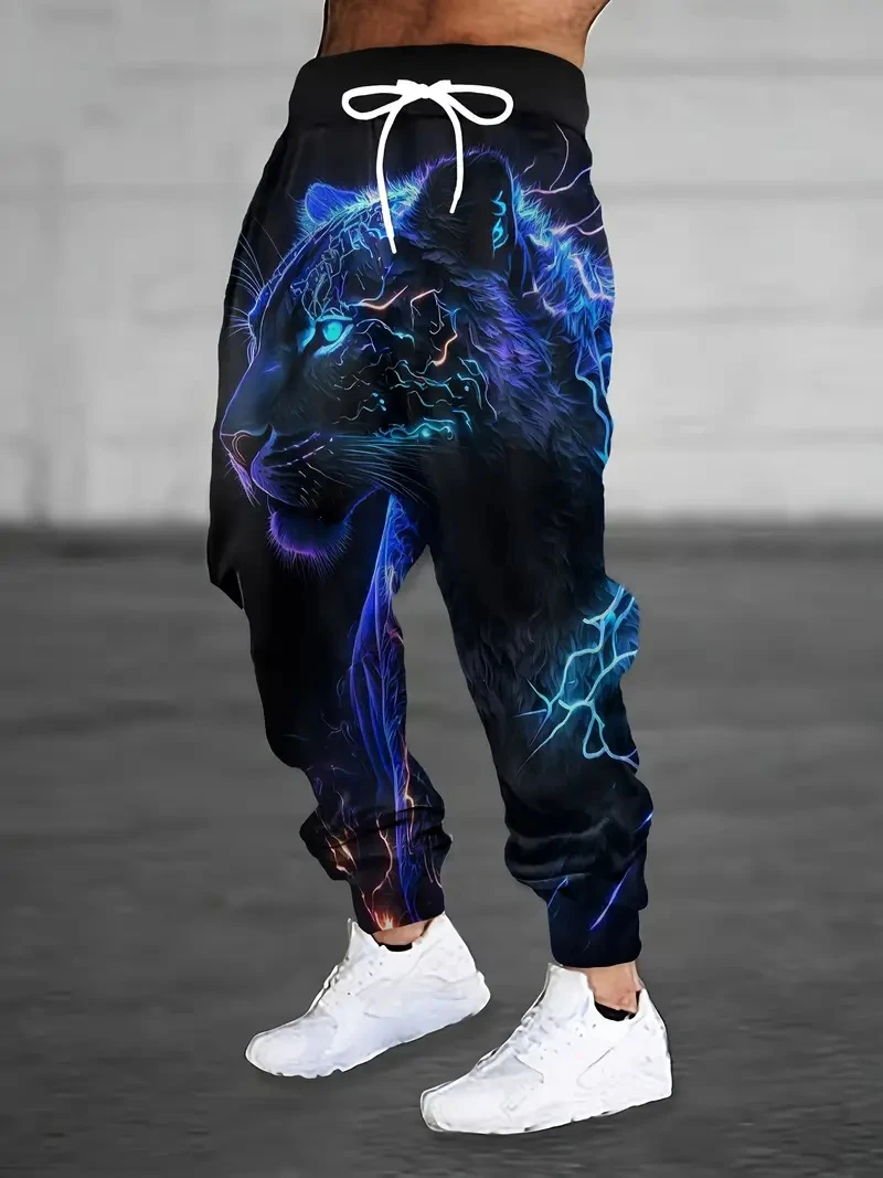 

2025 new 1 men's casual abstract leopard print jogging pants 100% polyester light stretch men's pocket rope sports pants