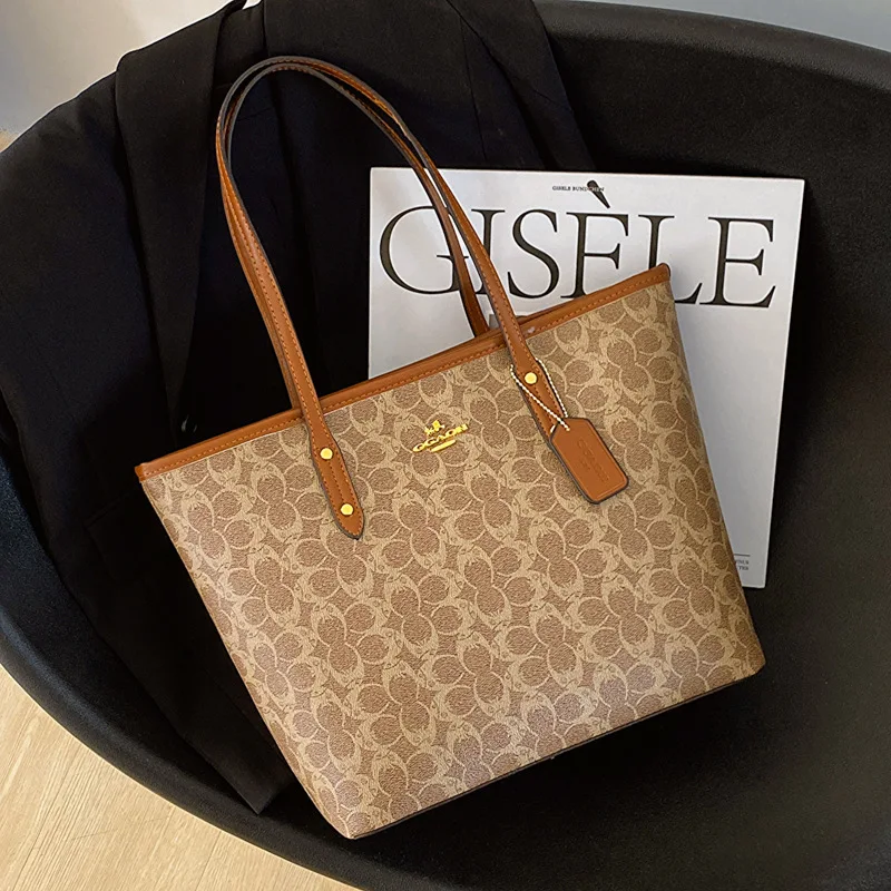 

2025 New Classic Elegant Women's Tote Bag Genuine Leather Shoulder Handbag Ladies Chic Office Purse