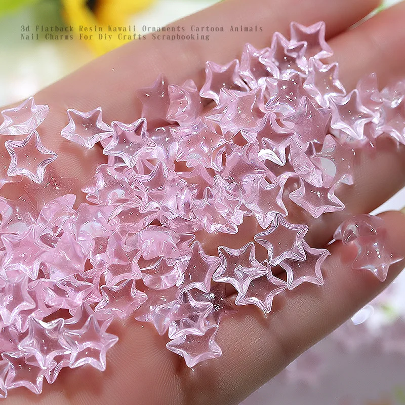 50pcs Resin Ice Transparent Star Flat Bottom Starfish 3D Cabochon Ornament Jewelry Charms Nail Art Decoration Manicure Parts