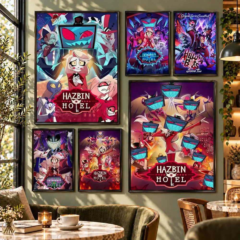 Cartoon Hazbin Hotel Demon Gothic Art Poster HD Self Adhesive Wall Decor for Bedroom Dorm Room Office Gaming Room Gift