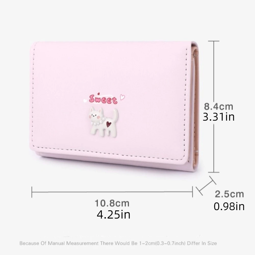 Ins PU Cartoon Cat Wallet Korean Style Causal Trifold Short Wallet Multi-card Slot Card Pocket ID Bag Card Holder Women