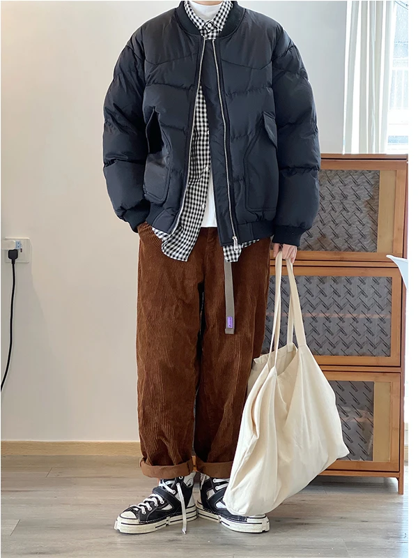 

Cleanfit American Sle Trendy Brand Men's Cotton Jaet Stand Collar Loose Fit Bread Sle Outerwear Autumn Winter Streetwear