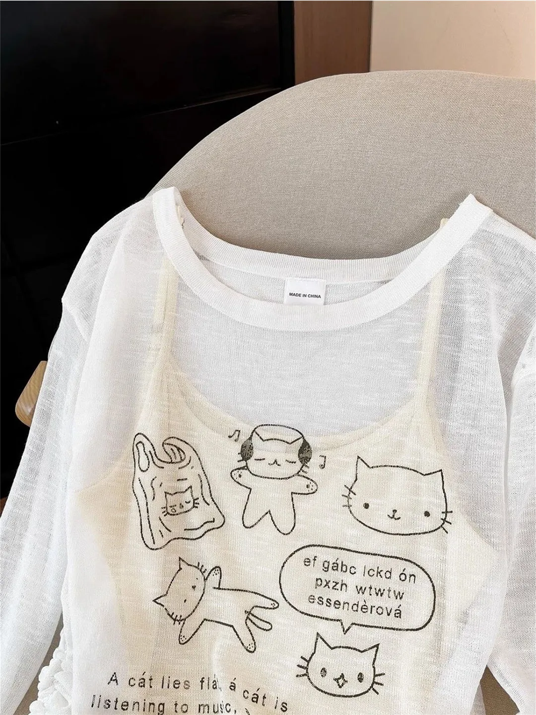 

Loose Long Sleeve Women's T-shirt Lightweight Sun Protection Casual Style plus Size Cartoon Graffiti American Retro Lazy Styl...