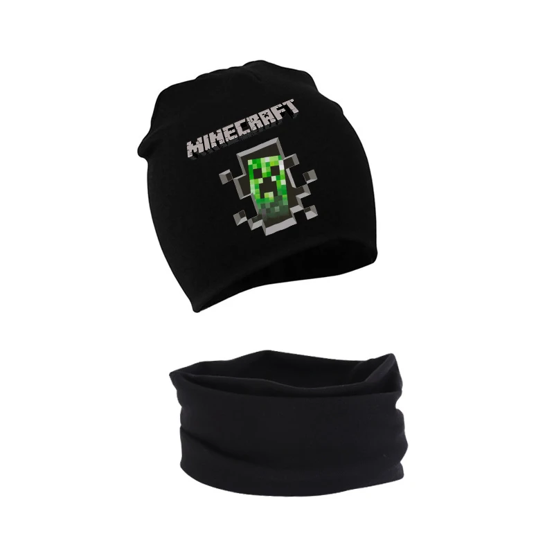 

Game Theme Printed Scarf Hat Set Children 2pcs Knitted Hat Scarf Minecrafted Winter Warm Comfortable Cotton Beanie Hats Gifts