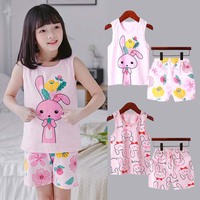 Little Girl Pajamas Cotton Sets for Kids Toddlers 1 to 3 4 5 6 7 8 9 10 Years Pink Rabbit Girl Sleepwear Two Piece Summer Pyjama