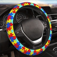 Colorful Puzzle Steering Wheel Cover Non-Slip Car Wheel Protector Universal Halloween Car Accessories Car SUV Sedan Decorations
