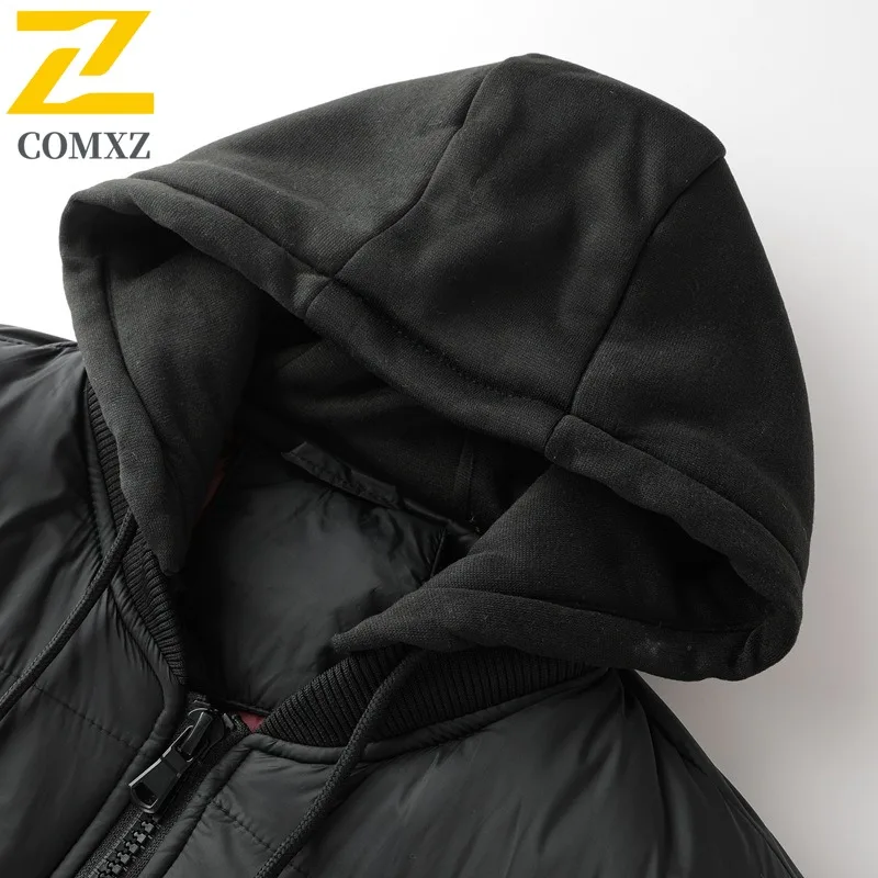 COMXZ 2025 Men Korean Shiny Hooded Thickened Winter cotton-padded Jacket Warm Tactic Waterproof and Windproof Outdoor Sport Coat
