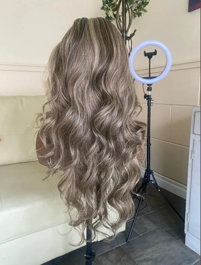 طويل الجسم موجة الباروكات الإناث تسليط الضوء على البلاتين شقراء الاصطناعية الدانتيل فرونتا الباروكات قبل قطعها عالية الجودة الباروكات أعلى بيع الاستخدام اليومي #5