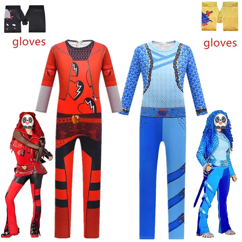 Girls Halloween Jumpsuits Kids Movie The Rise of Red Costume for D-Descendants 4 Red Chloe Cosplay Costume Child Fantasia Cloth