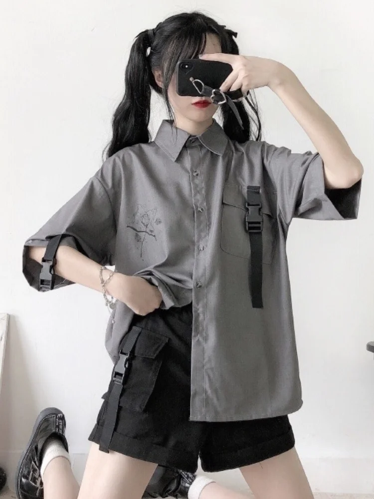Women Summer Casual Loose Short Sleeve Pocket T Shirt + Shorts Y2k Harajuku Two Pieces Sets Chic Streetwear Outfits
