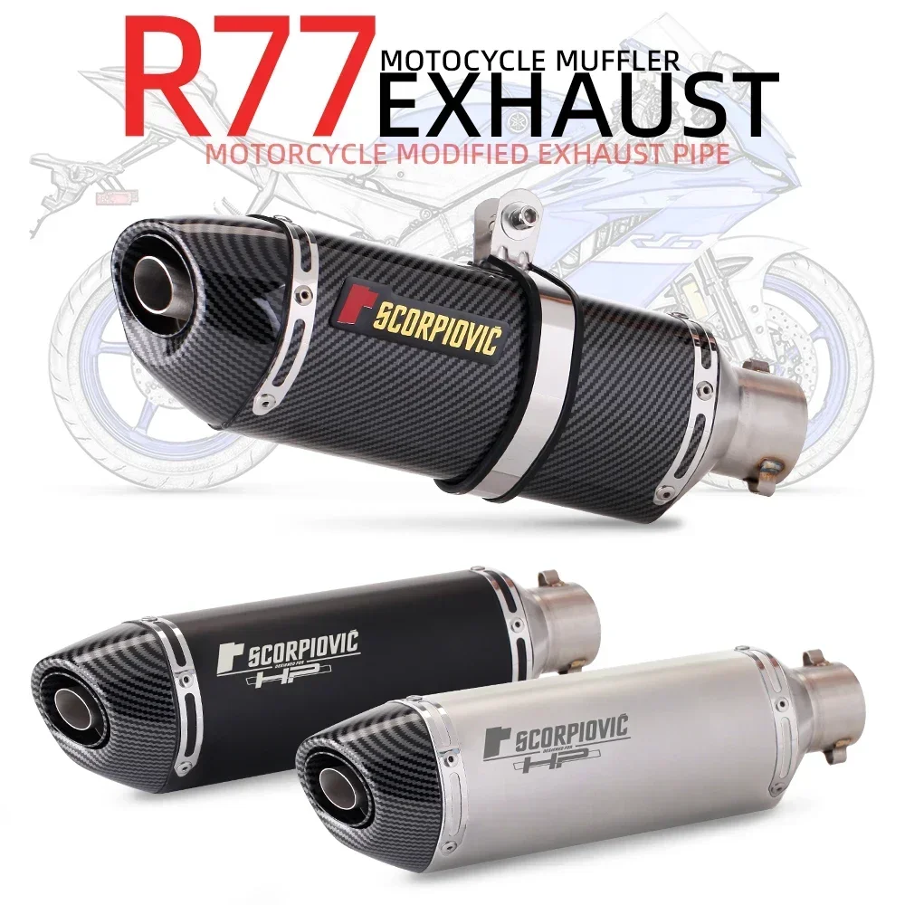 universal-motorcycle-r77-exhaust-pipe-modify-db-killer-muffler-for-pcx125-mt07-s1000rr-fz6-r3-zx6r-z900-gsxr600