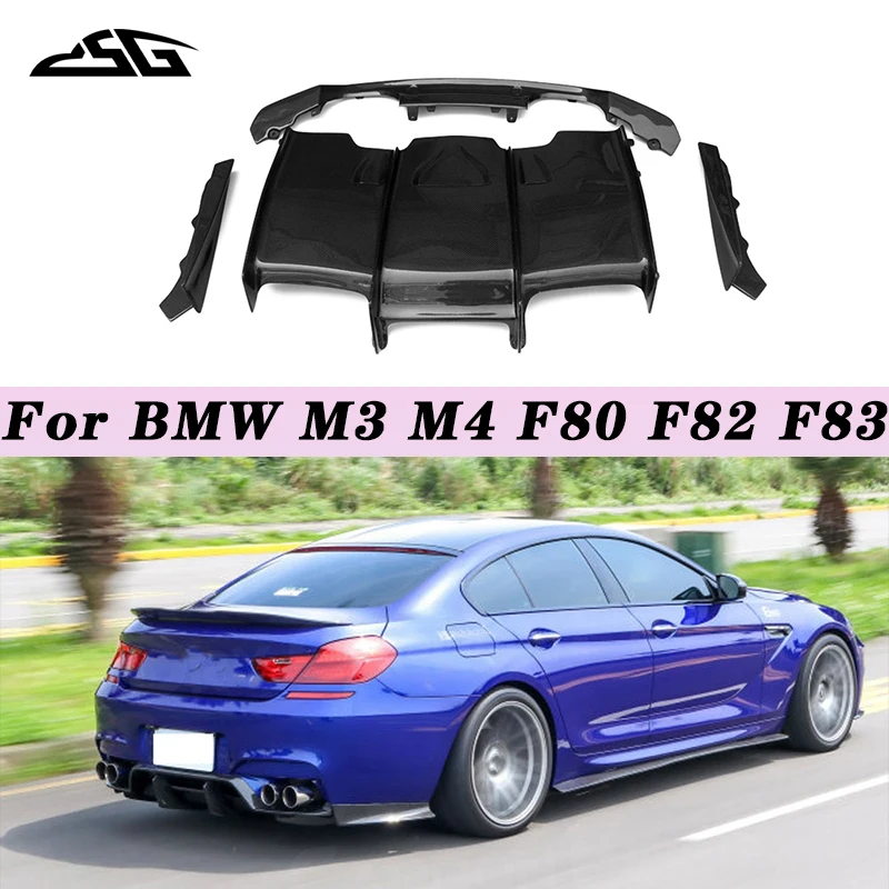 

For BMW M3 M4 F80 F82 F83 2014-2020 Carbon Fiber Rear Lip Diffuser PSM Style Back Bumper Shunt Spoiler Car Accessories Body Kit