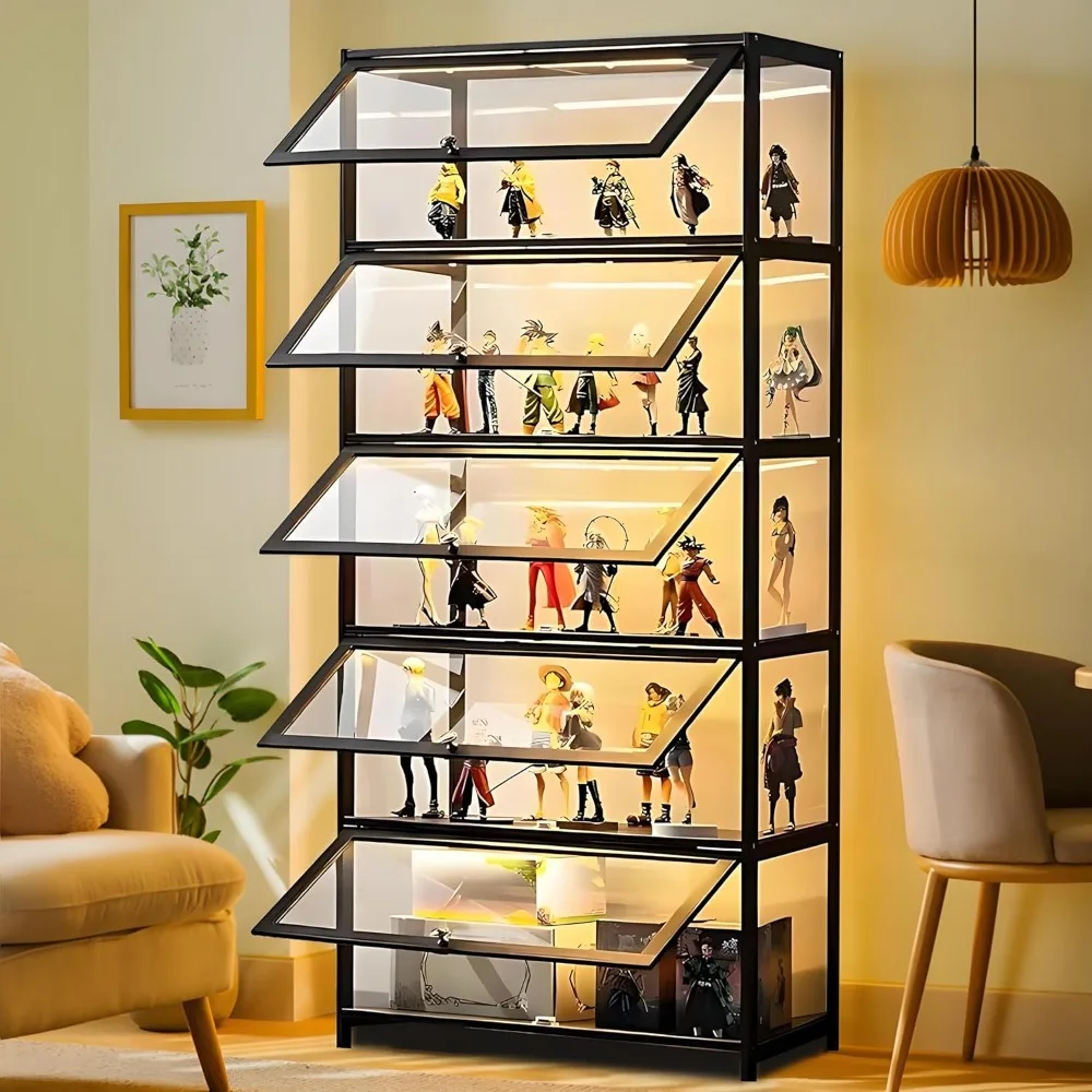 5 Tier Curio Display Cabinet, Display Shelf with Acrylic Glass Door, Collectibles Toy Organizers Rack & Display Shelves