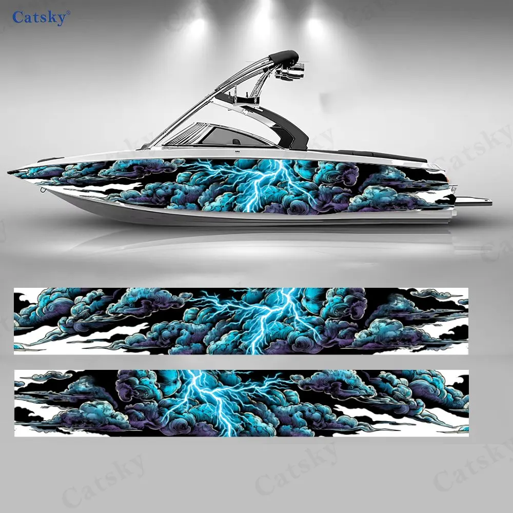 Ukiyo-e Lightning Boat Stickers, PVC Waterproof Durable Vinyl Wrap Decals for Fishing Boats, Durable and Stylish Design