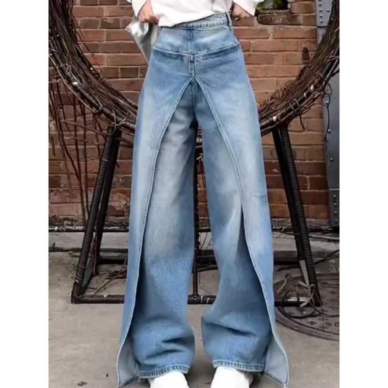 

American Retro Straight Jeans Women's High Waist Loose and Thin Front and Back Wear Personalized Wide-leg Floor Pants Exquisite