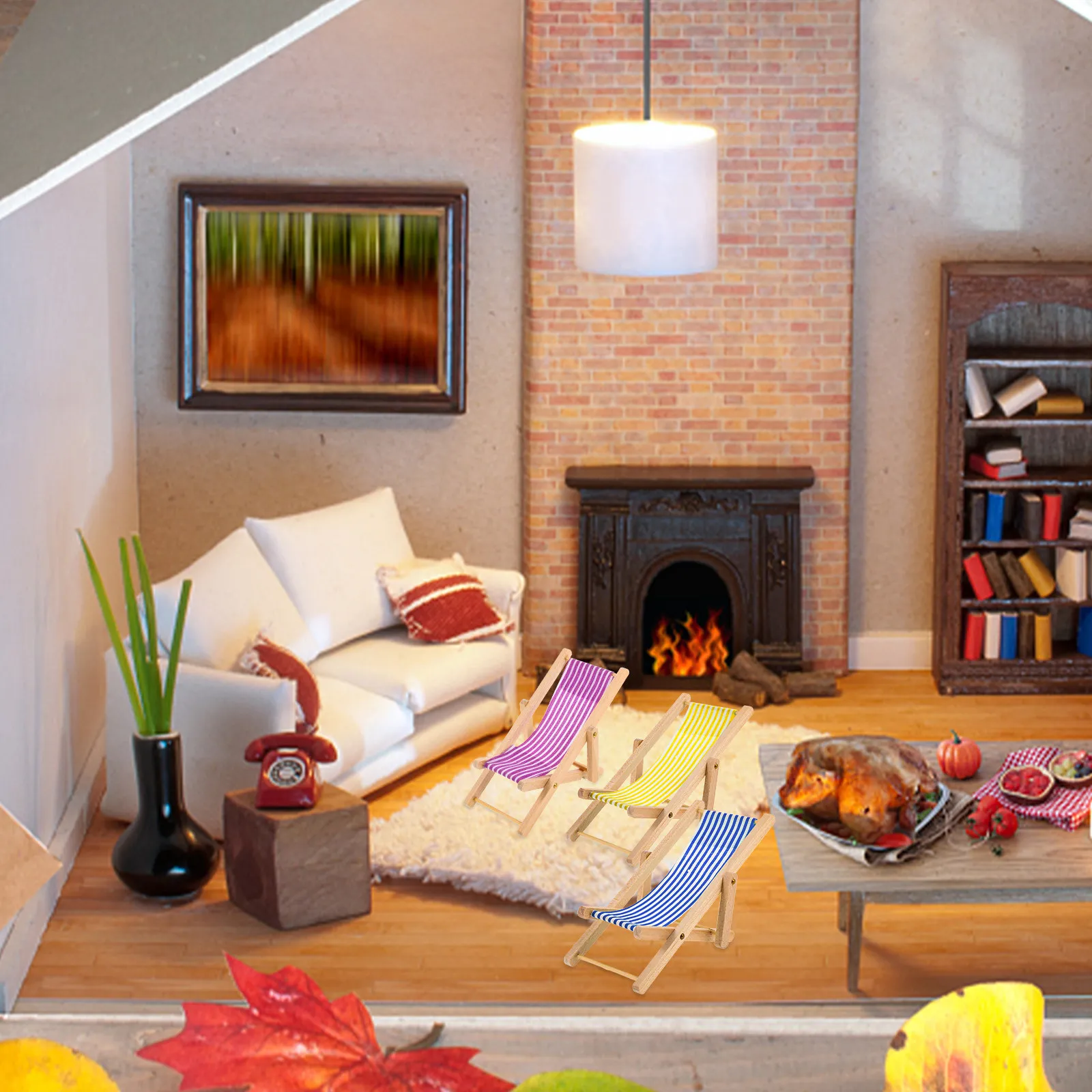 

6Pcs Miniature Folding Beach Chair Simulation Lounge Chair Prop Micro Landscape Dollhouse Decoration Miniature Folding Chairs