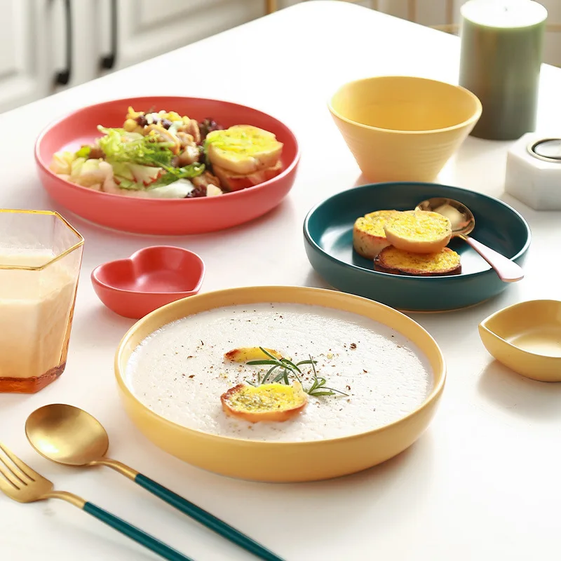 

Nordic Large Round Ceramic Plate for Soup Salad Dessert High Quality Restaurant Home Tableware