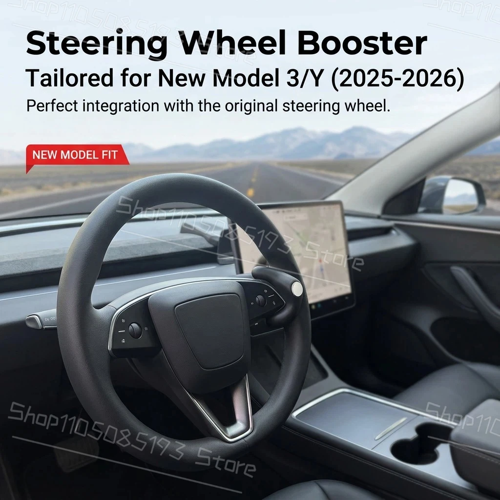 Image of Lenkrad-Booster-Knopf für Einhandbedienung, parkleichter, arbeitssparender Griff für Tesla Model 3 Highland Model Y Juniper 2025-2026