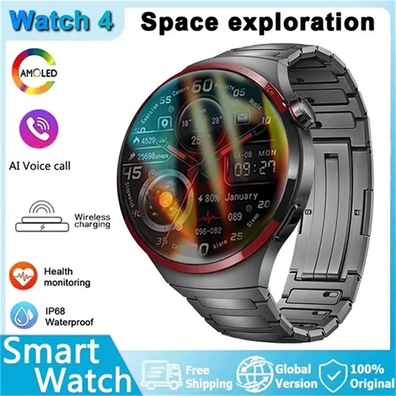 

2024 New GPS Smart Watch 4 PRO Men Fitness Watch AMOLED Always Display HD Screen NFC BT Call Smartwatch Mens IP68 Waterproof