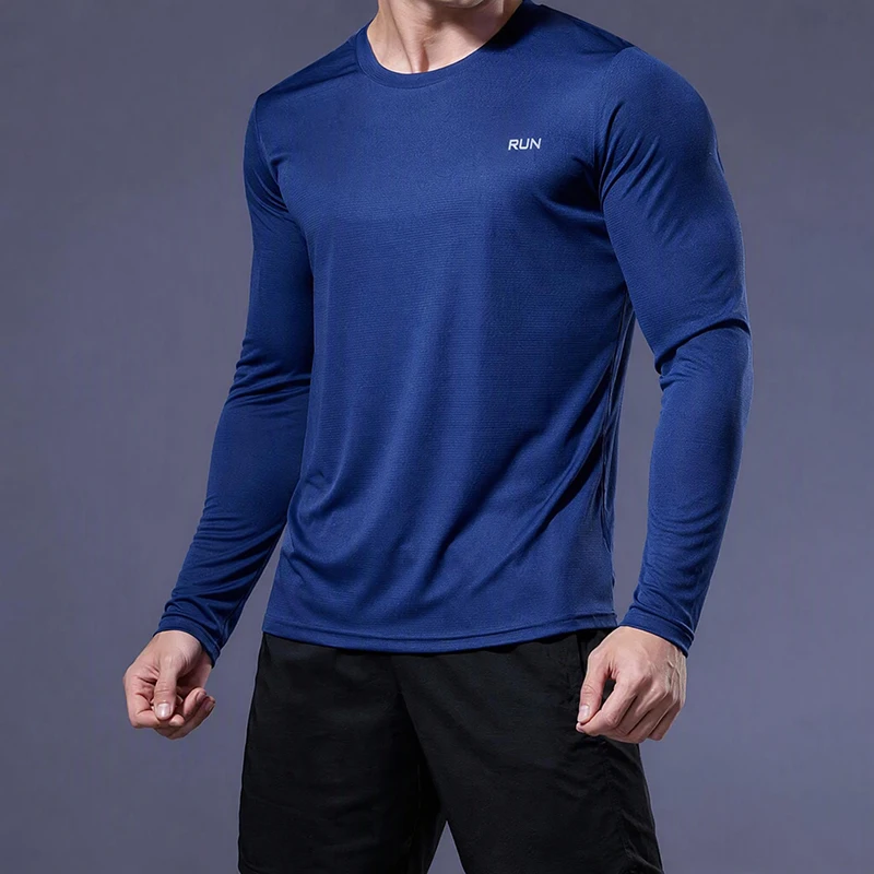 Men Long Sleeve T-Shirt Ice Cooling Feel Top Sun Protection Quick Dry Sports Shirt For Running Outdoor Hiking Mountaineering