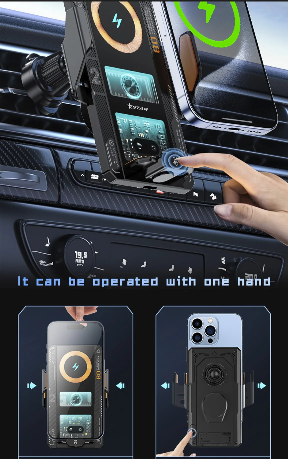 Auto Drahtlose Ladegerät Magnetische Auto Auto Halter Telefon Halterung Für Samsung iPhone Xiaomi Infrarot Induktion 66W Schnelle Ladestation – Detail 16