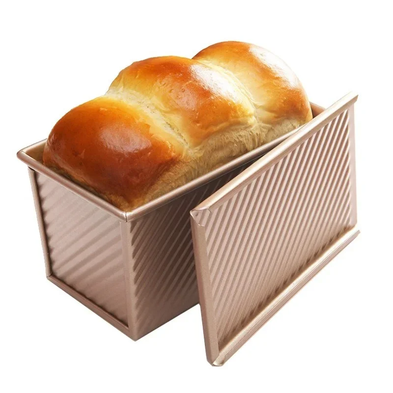 450g Rectangle Loaf Pan with Cover Bread Baking Mould Cake Toast Non-Stick Toast Box with Lid  Gold Aluminized Steel Bread Mould