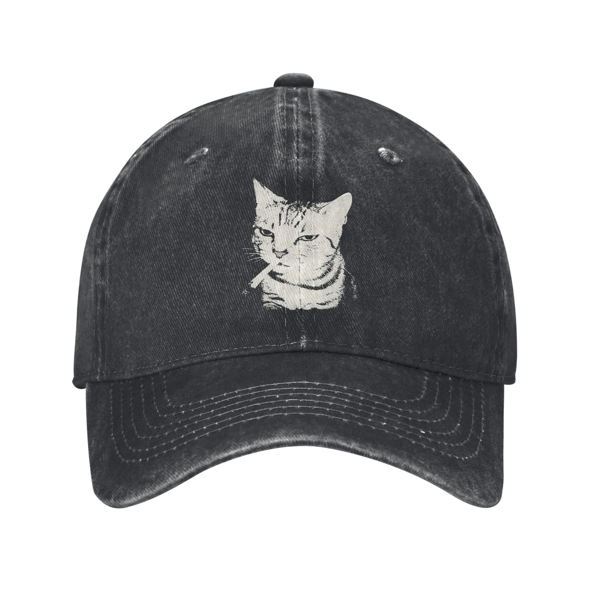 Baseball Cap Smoking Cat Cigarette Kitten Funny Meme Stupid Brainrot Summer Trucker Hat  Unisex-Teens High Quality Snapback Cap